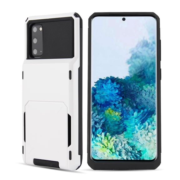Mantto 5 Card Slots Holder Case For Samsung Galaxy S21 Ultra, Wallet Back Hidden Rugged Dual Layer PC & TPU 2 in 1 Protection Hybrid Tough Back Armor Phone Skin For Samsung Galaxy S21 Ultra, White