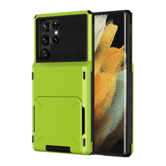 Mantto 5 Card Slots Holder Case For Samsung Galaxy S22 Plus, Wallet Back Flip Hidden Rugged Dual Layer PC & TPU 2 in 1 Protection Hybrid Tough Back Armor Phone Skin For Samsung Galaxy S22 +, Green