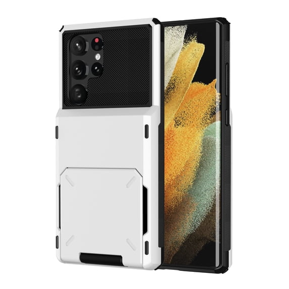 Mantto 5 Card Slots Holder Case For Samsung Galaxy S22, Wallet Back Flip Hidden Rugged Dual Layer PC & TPU 2 in 1 Protection Hybrid Tough Back Armor Phone Skin For Samsung Galaxy S22, White