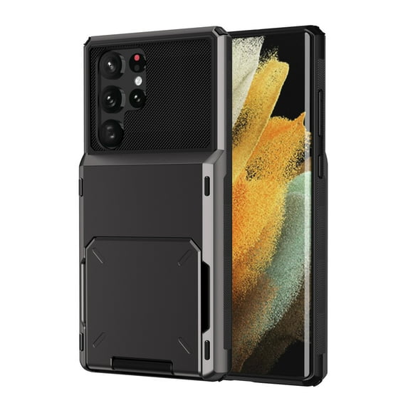 Mantto 5 Card Slots Holder Case For Samsung Galaxy S22, Wallet Back Flip Hidden Rugged Dual Layer PC & TPU 2 in 1 Protection Hybrid Tough Back Armor Phone Skin For Samsung Galaxy S22, Gray