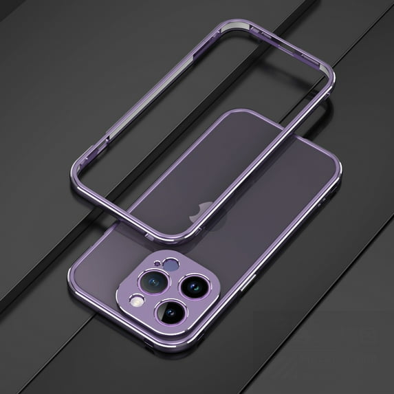 Mantto Aluminum Bumper Case For iPhone 14 Pro Max, Slim Glossy Luxury Premium Metal Aluminum Pprotective Bumper Frame with Camera Lens Protector for iPhone 14 Pro Max, Purple+Silver