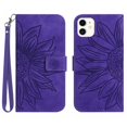 thumbnail image 1 of Mantto for Apple iPhone 11 6.1 inch Wallet Case with Wrist Strap,Stylish Sunflower Embossed PU Leather Shockproof Protective Magnetic Flip Stand Card Slots Protective Phone Cover,Darkpurple, 1 of 10