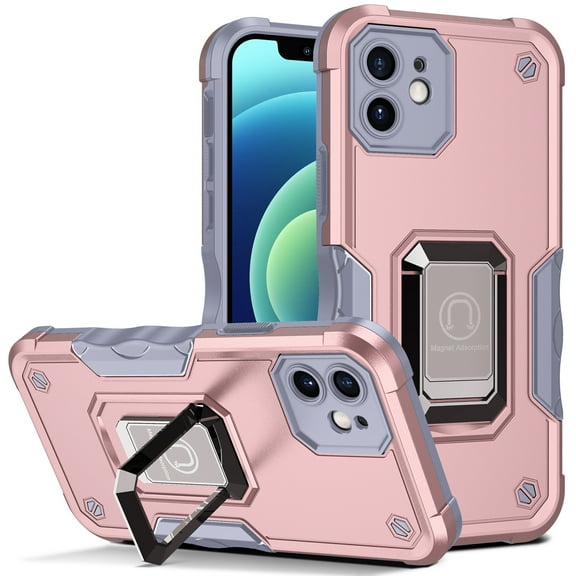 Mantto for Apple iPhone 12 Cover with Ring Kickstand, Impact-Resistant, Shockproof, Protective Bumper Magnetic with Car Mount Durable Hybrid Rugged Phone Case For iPhone 12, Rosegold