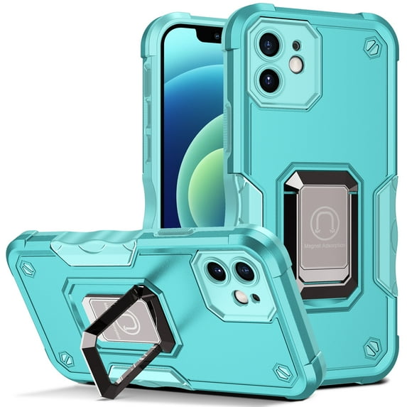 Mantto for Apple iPhone 12 Cover with Ring Kickstand, Impact-Resistant, Shockproof, Protective Bumper Magnetic with Car Mount Durable Hybrid Rugged Phone Case For iPhone 12, Mint