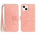 thumbnail image 1 of Mantto for Apple iPhone 14 6.1 inch (2022) Wallet Case with Wrist Strap,Stylish Sunflower Embossed PU Leather Shockproof Protective Magnetic Flip Stand Card Slots Protective Phone Cover,Pink, 1 of 10