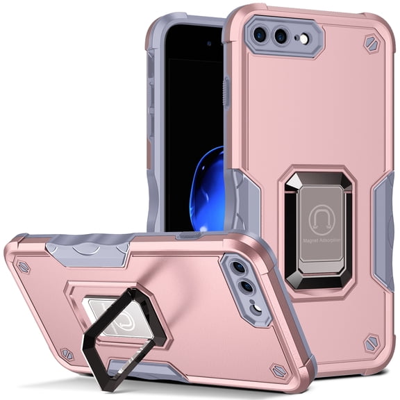 Mantto for Apple iPhone 7 Plus / 8 Plus Cover with Ring Kickstand, Impact-Resistant, Shockproof, Protective Bumper Magnetic with Car Mount Durable Hybrid Rugged Phone Case, Rosegold