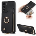 thumbnail image 1 of Mantto Back Case for Samsung Galaxy S21 FE, Flip Wallet Case with Credit Card Slots & Zipper Pocket, 360° Rotation Finger Ring Kickstand Shockproof PU Leather Magnetic Clasp Holder Phone Case,Black, 1 of 9