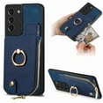 thumbnail image 1 of Mantto Back Case for Samsung Galaxy S21 FE, Flip Wallet Case with Credit Card Slots & Zipper Pocket, 360° Rotation Finger Ring Kickstand Shockproof PU Leather Magnetic Clasp Holder Phone Case,Blue, 1 of 9