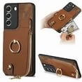 thumbnail image 1 of Mantto Back Case for Samsung Galaxy S22, Flip Wallet Case with Credit Card Slots & Zipper Pocket, 360° Rotation Finger Ring Kickstand Shockproof PU Leather Magnetic Clasp Holder Phone Case,Brown, 1 of 9