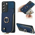 thumbnail image 1 of Mantto Back Case for Samsung Galaxy S22, Flip Wallet Case with Credit Card Slots & Zipper Pocket, 360° Rotation Finger Ring Kickstand Shockproof PU Leather Magnetic Clasp Holder Phone Case,Blue, 1 of 9