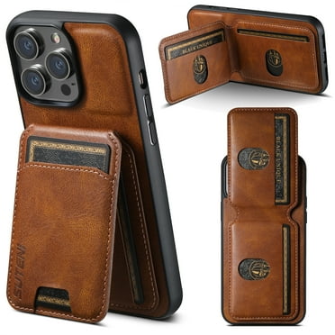 Mantto Back Flip Cover for iPhone 15, Slim PU Leather TPU Bumper Wallet Case with ID Credit Card Slots Holder Kickstand Magnetic Absorption Durable Shockproof Phone Case,Brown