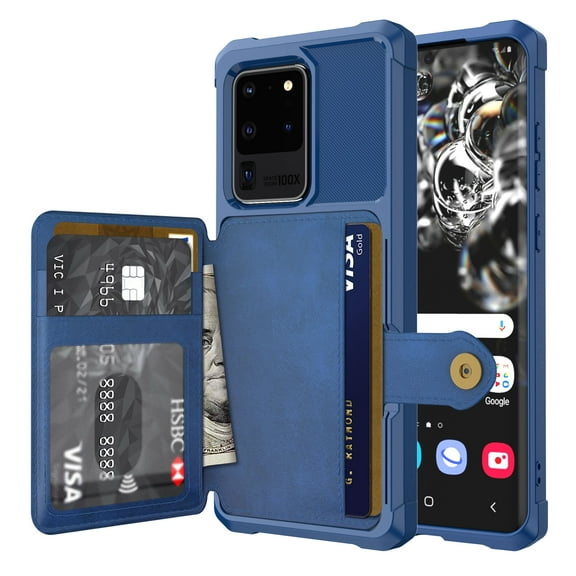 Mantto Back Folio Cover for Samsung Galaxy S20 Plus Wallet Case, [ S20 Plus/ + ] PU Leather Kickstand Credit Card Holder Slots Case, Magnetic Absorption Durable Shockproof Cover, Darkblue