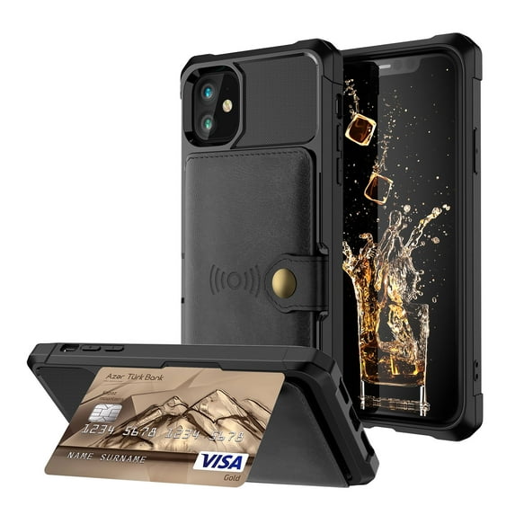 Mantto Back Folio Cover for iPhone 12 Case, iPhone 12 Pro Case Wallet, PU Leather Kickstand Credit Card Holder Slots Case, Magnetic Absorption Cover For Apple iPhone 12/12 Pro 6.1", Black