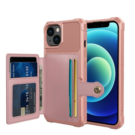 Mantto Back Folio Cover for iPhone 13 Mini Wallet Case, PU Leather Kickstand Credit Card Holder Slots Case, Magnetic Absorption Durable Shockproof Cover For Apple iPhone 13 Mini 5.8", Rosegold