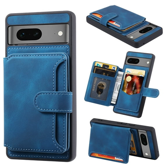 Mantto Case Compatible with Google Pixel 6A, Luxury Premium Leather Wallet Case with Card Holder Kickstand Magnetic Closure Back Flip Shockproof Case For Google Pixel 6A,Blue