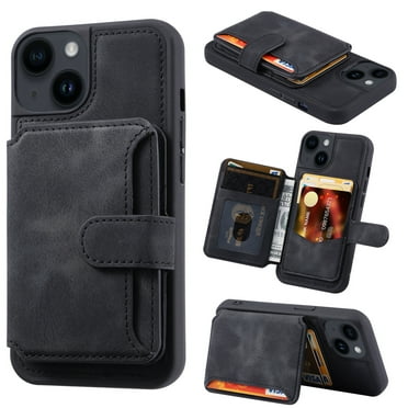 Mantto Case Compatible with iPhone 15 Plus, Luxury Premium Leather Wallet Case with Card Holder Kickstand Magnetic Closure Back Flip Shockproof Case For iPhone 15 Plus - 6.7", Black