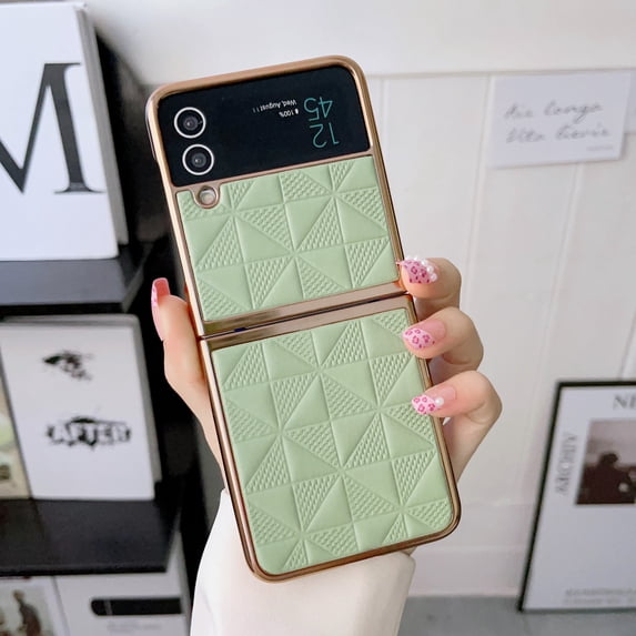Mantto Case Fit for Samsung Galaxy Z Flip4 (2022),Shockproof Stylish Electroplated Plating Bumper Premium PU Leather Anti-scratch Elegant Folding Ultra-slim & Lightweight Phone Case,Lightgreen
