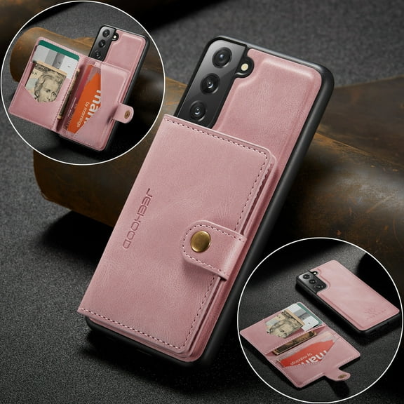 Mantto Case for Galaxy S21, Wallet Case w/Magnetic Credit Card Holder [Kickstand Feature][4 Card Slot] Detachable Cover fit Magnetic Car Mount, Case Compatible w/Samsung Galaxy S21 - Pink