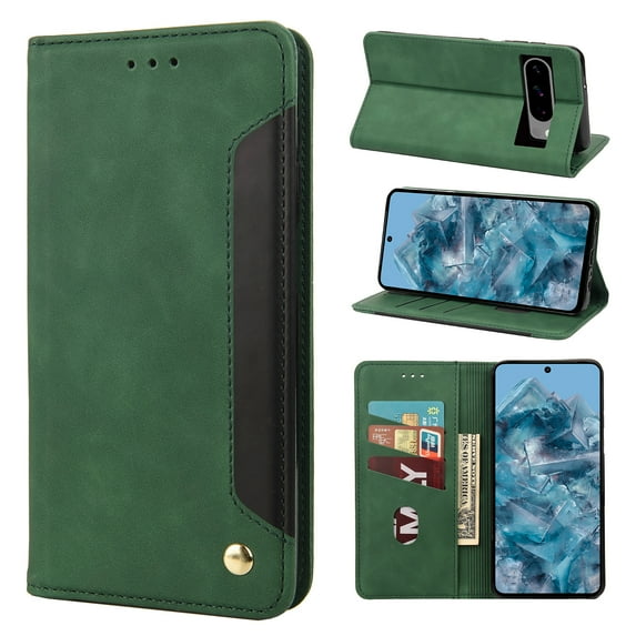 Mantto Case for Google Pixel 9 / 9 Pro, Vintage PU Leather Wallet Case RFID Blocking Card Slots Flip Kickstand Magnetic Closure Shockproof Folio Book Case Cover for Google Pixel 9 / 9 Pro,Green