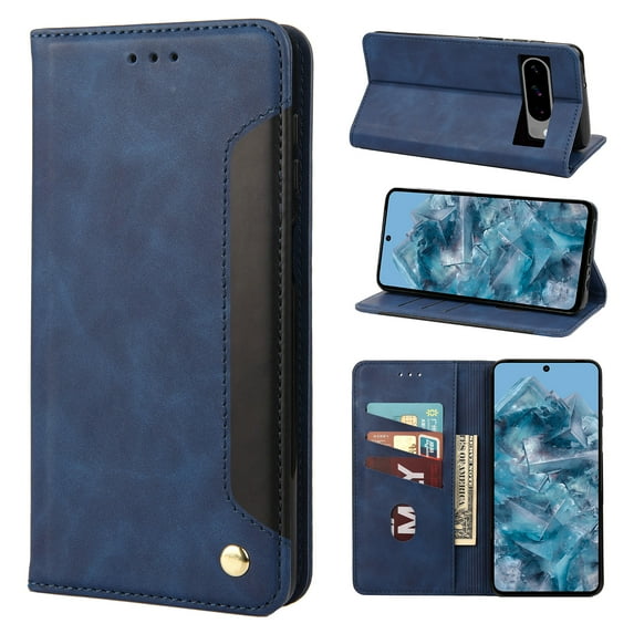 Mantto Case for Google Pixel 9 / 9 Pro, Vintage PU Leather Wallet Case RFID Blocking Card Slots Flip Kickstand Magnetic Closure Shockproof Folio Book Case Cover for Google Pixel 9 / 9 Pro,Blue