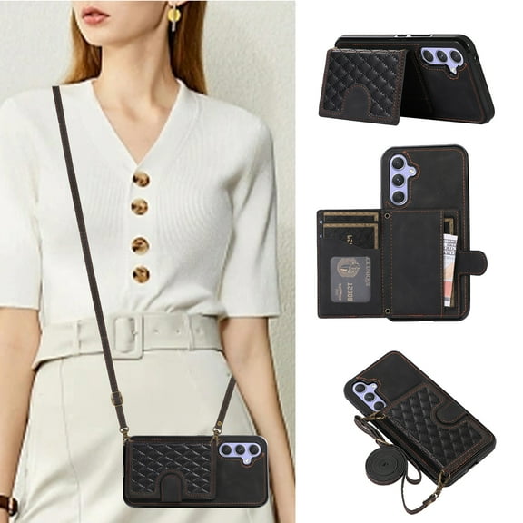 Mantto Case for Samsung A14 5G,Wallet Phone Case Cute Leather Case with Card Holder Crossbody Cover for Women Girls Strap Wristlet RFID Blocking Shockproof for Samsung Galaxy A14 5G,Black