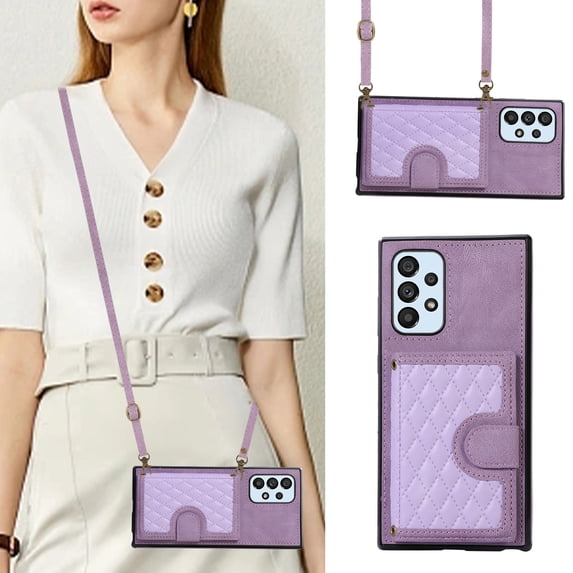 Mantto Case for Samsung A32 5G,Wallet Phone Case Cute Leather Case with Card Holder Crossbody Cover for Women Girls Strap Wristlet RFID Blocking Shockproof for Samsung Galaxy A32 5G,Purple