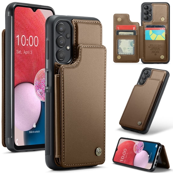 Mantto Case for Samsung Galaxy A13 4G with Card Holder, Retro PU Leather RFID Blocking Credit Card Slots Double Magnetic Clasp Flip Kickstand Shockproof Phone Cover for Samsung Galaxy A13 4G,Brown