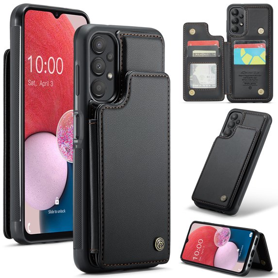 Mantto Case for Samsung Galaxy A13 4G with Card Holder, Retro PU Leather RFID Blocking Credit Card Slots Double Magnetic Clasp Flip Kickstand Shockproof Phone Cover for Samsung Galaxy A13 4G,Black