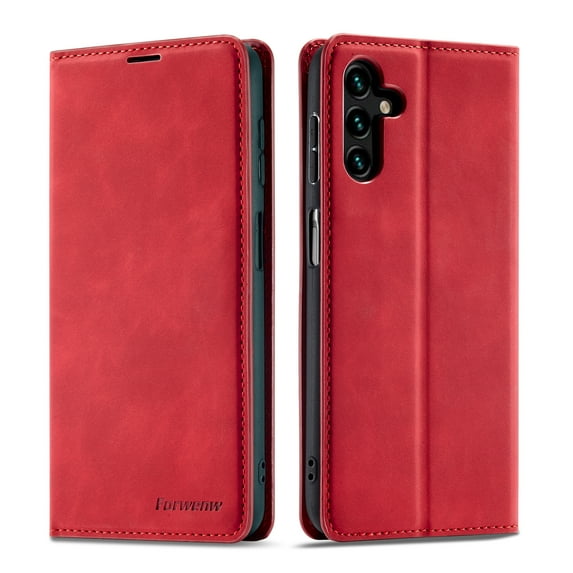 Mantto Case for Samsung Galaxy A13 5G, Premium Leather RFID Blocking Credit Card Slots Wallet Retro Folio Case Magnetic Clasp Flip Kickstand Shockproof Full Protection Phone Cover, Red