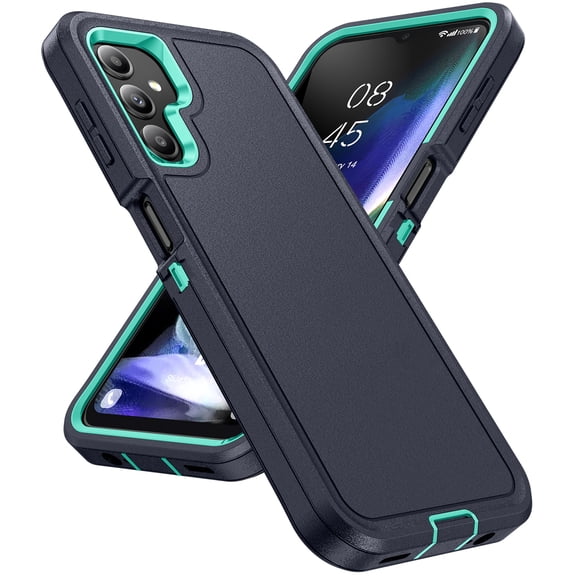 Mantto Case for Samsung Galaxy A14 5G Heavy Duty Military Grade Protective Cover, Rugged PC + Soft TPU Hybrid Non-Slip Stripes Anti-Drops Shockproof Anti-Scratches Case for Galaxy A14 5G, Navy + Mint