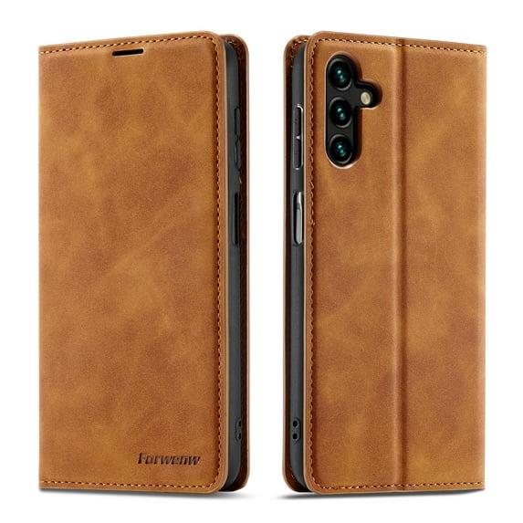 Mantto Case for Samsung Galaxy A14 5G, Premium Leather RFID Blocking Credit Card Slots Wallet Retro Folio Case Magnetic Clasp Flip Kickstand Shockproof Full Protection Phone Cover, Brown