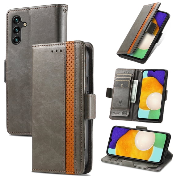 Mantto Case for Samsung Galaxy A15 with RFID Blocking Credit Card Holder, Premium PU Leather Retro Magnetic Clasp Flip Folio Case Wallet Pocket Kickstand Shockproof TPU Interior Case, Gray