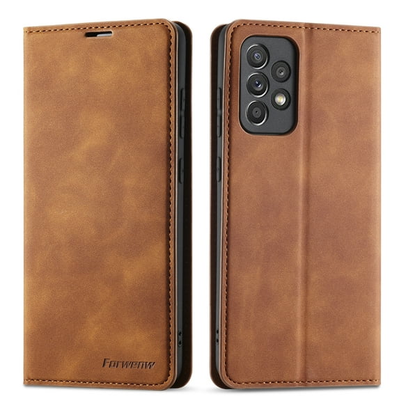 Mantto Case for Samsung Galaxy A33 5G, Premium Leather RFID Blocking Credit Card Slots Wallet Retro Folio Case Magnetic Clasp Flip Kickstand Shockproof Full Protection Phone Cover, Brown