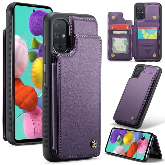 Mantto Case for Samsung Galaxy A51 4G with Card Holder, Retro PU Leather RFID Blocking Credit Card Slots Double Magnetic Clasp Flip Kickstand Shockproof Phone Cover for Samsung Galaxy A51 4G,Purple
