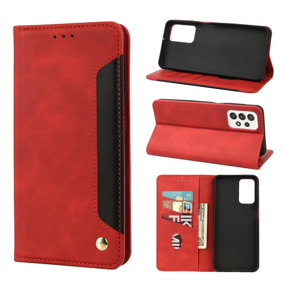 Mantto Case for Samsung Galaxy A52 5G, Vintage PU Leather Wallet Case RFID Blocking Card Slots Flip Kickstand Magnetic Closure Shockproof Folio Book Case Cover for Samsung Galaxy A52 5G,Red