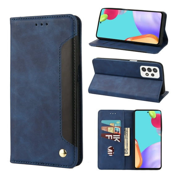 Mantto Case for Samsung Galaxy A52 5G, Vintage PU Leather Wallet Case RFID Blocking Card Slots Flip Kickstand Magnetic Closure Shockproof Folio Book Case Cover for Samsung Galaxy A52 5G,Blue