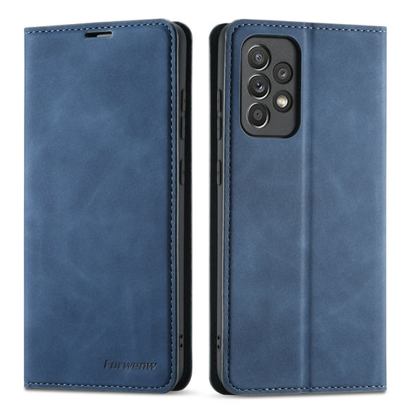 Mantto Case for Samsung Galaxy A53 5G, Premium Leather RFID Blocking Credit Card Slots Wallet Retro Folio Case Magnetic Clasp Flip Kickstand Shockproof Full Protection Phone Cover, Blue