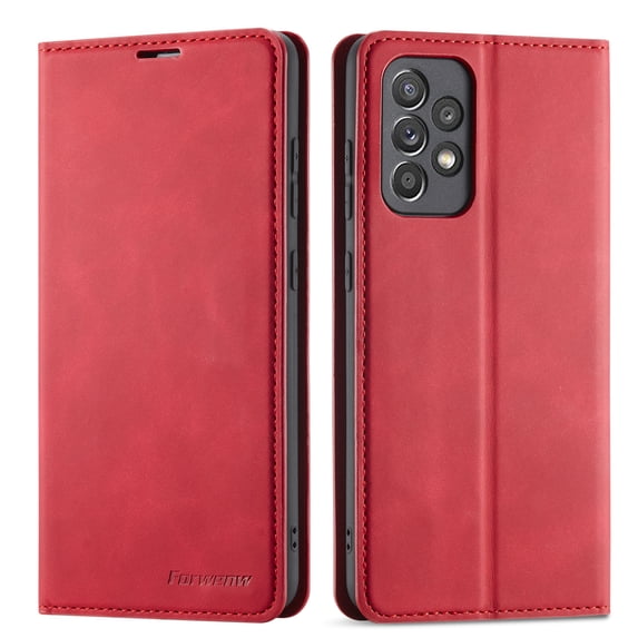 Mantto Case for Samsung Galaxy A53 5G, Premium Leather RFID Blocking Credit Card Slots Wallet Retro Folio Case Magnetic Clasp Flip Kickstand Shockproof Full Protection Phone Cover, Red