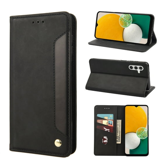 Mantto Case for Samsung Galaxy A55, Vintage PU Leather Wallet Case RFID Blocking Card Slots Flip Kickstand Magnetic Closure Shockproof Folio Book Case Cover for Samsung Galaxy A55,Black