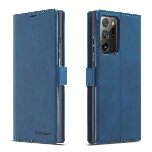 Mantto Case for Samsung Galaxy Note 20, Premium Leather RFID Blocking Credit Card Slots Wallet Retro Folio Case Magnetic Clasp Flip Kickstand Shockproof Full Protection Phone Cover, Blue