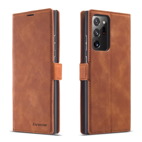 Mantto Case for Samsung Galaxy Note 20, Premium Leather RFID Blocking Credit Card Slots Wallet Retro Folio Case Magnetic Clasp Flip Kickstand Shockproof Full Protection Phone Cover, Brown