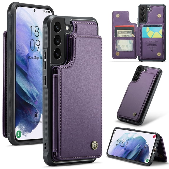 Mantto Case for Samsung Galaxy S21 with Card Holder, Retro PU Leather RFID Blocking Credit Card Slots Double Magnetic Clasp Flip Kickstand Shockproof Phone Cover for Samsung Galaxy S21,Purple