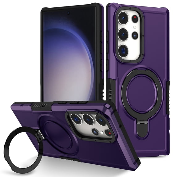 Mantto Case for Samsung Galaxy S21+ with Ring Kickstand Dual Layer Military Grade Drop Impact Shockproof Armor Adjustable Bracket Rugged Protective Phone Case for Women Men, Darkpurple