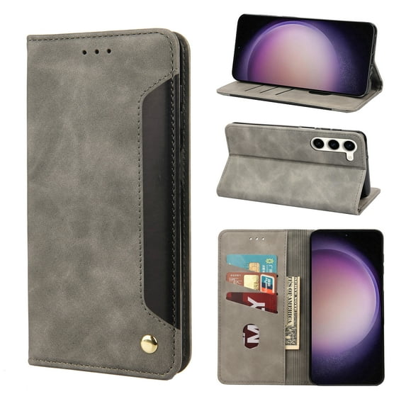 Mantto Case for Samsung Galaxy S22 Plus, Vintage PU Leather Wallet Case RFID Blocking Card Slots Flip Kickstand Magnetic Closure Shockproof Folio Book Case Cover for Samsung Galaxy S22 Plus,Gray