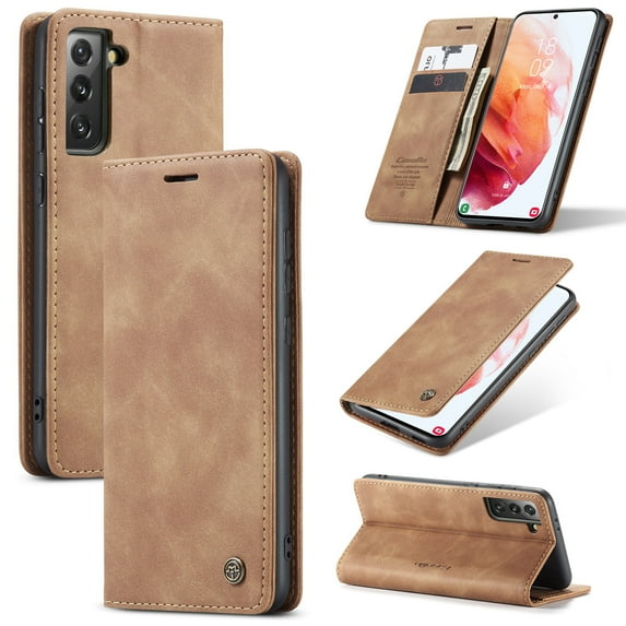 Mantto Case For Samsung Galaxy S22, RFID Blocking Cash Wallet Pocket With Card Slot High Qulity PU Leather Retro Cover Kickstand Folio Magnetic Phone Cover For Samsung Galaxy S22, Brown