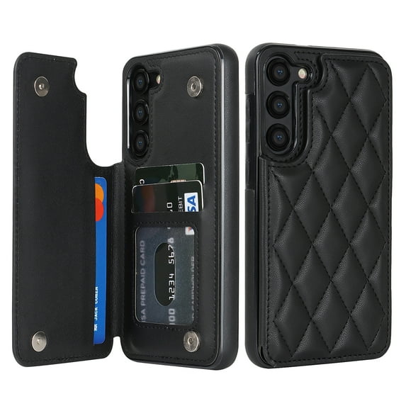 Mantto Case for Samsung Galaxy S24 FE Back Wallet Case, Card Slots Holder RFID Blocking Luxury PU Leather Shockproof Cover, Double Magnetic Buttons Kickstand Case for Galaxy S24 FE, Black