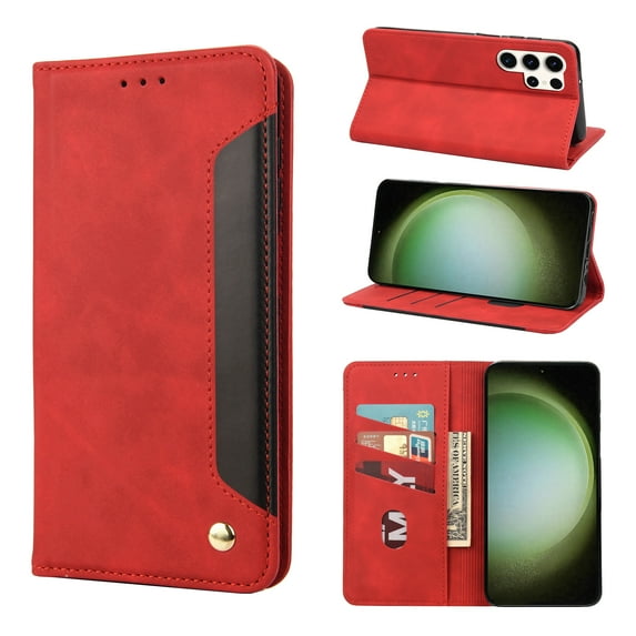 Mantto Case for Samsung Galaxy S24 Ultra, Vintage PU Leather Wallet Case RFID Blocking Card Slots Flip Kickstand Magnetic Closure Shockproof Folio Book Case Cover for Samsung Galaxy S24 Ultra,Red