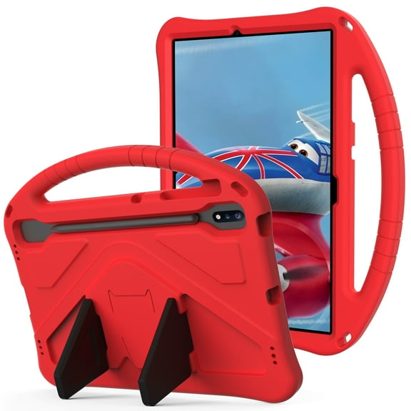 Mantto Case For Samsung Galaxy Tab S7 FE 5G Case/Galaxy Tab S8 Plus/S7 Plus 12.4 inch Case for Kids - Kids Friendly Lightweight EVA Shockproof Handle Stand Rubber Protective Case, Red
