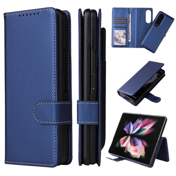 Mantto Case For Samsung Galaxy Z Fold 5 5G, Detachable 2 in 1 Wallet Card Slot with Magnetic Closure Kickstand Folio Premium PU Leather With Pen Holder Cover For Samsung Galaxy Z Fold 5 5G, Blue