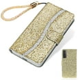 thumbnail image 1 of Mantto Case for Samsung S21 Plus, Girly Bling Glitter Card/Credit Slot Wallet Case, Magnetic Wrist Hand Strap Shockproof Flip Stand PU Leather Shell For Samsung Galaxy S21 Plus, Gold, 1 of 9